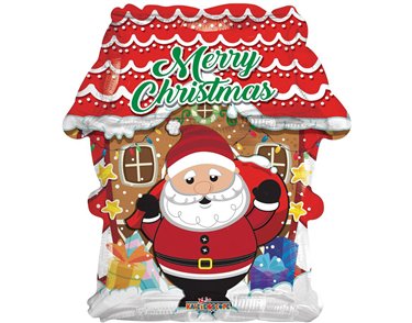 18in MERRY CHRISTMAS SANTA AND HOUSE FOIL BALLOON
