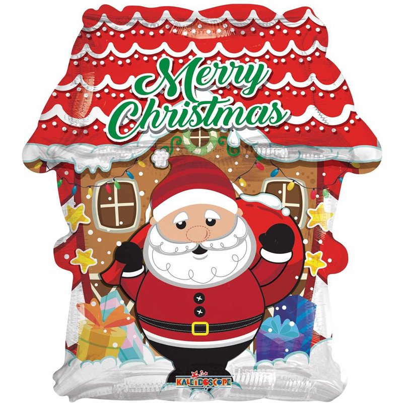 18in MERRY CHRISTMAS SANTA AND HOUSE FOIL BALLOON