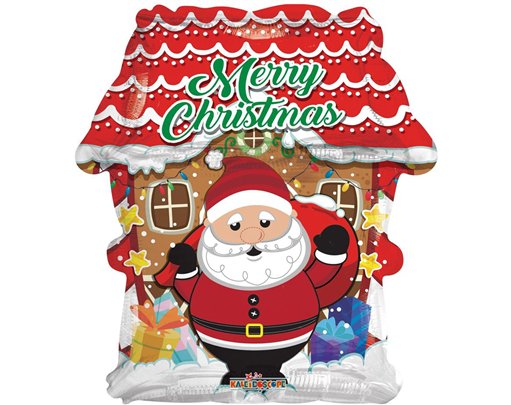 18in MERRY CHRISTMAS SANTA AND HOUSE FOIL BALLOON