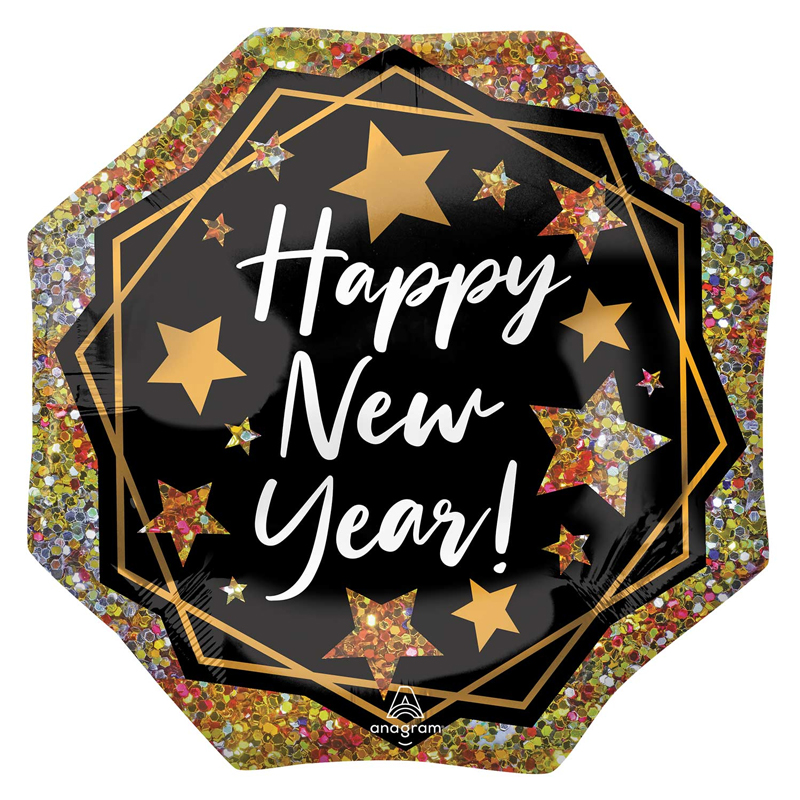 HAPPY NEW YEAR GOLD SPARKLE SUPERSHAPE FOIL BALLOON
