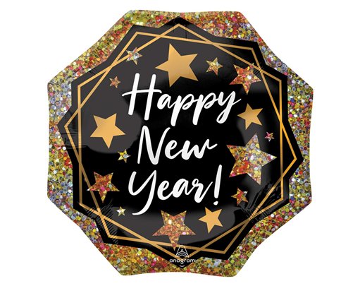 HAPPY NEW YEAR GOLD SPARKLE SUPERSHAPE FOIL BALLOON