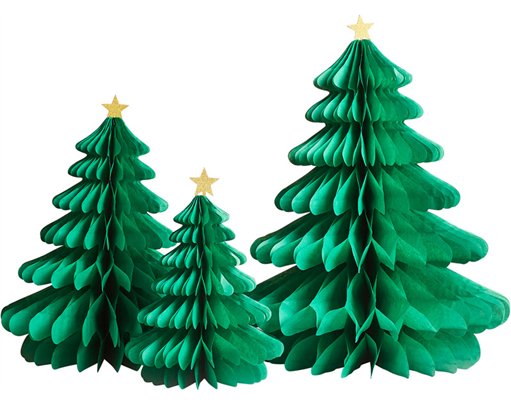 3PK HONEYCOMB GREEN TREES