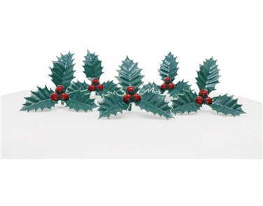 5PC HOLLY & BERRIES PLASTIC CAKE TOPPER PICKS