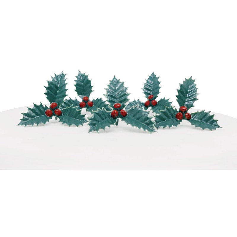 5PC HOLLY & BERRIES PLASTIC CAKE TOPPER PICKS