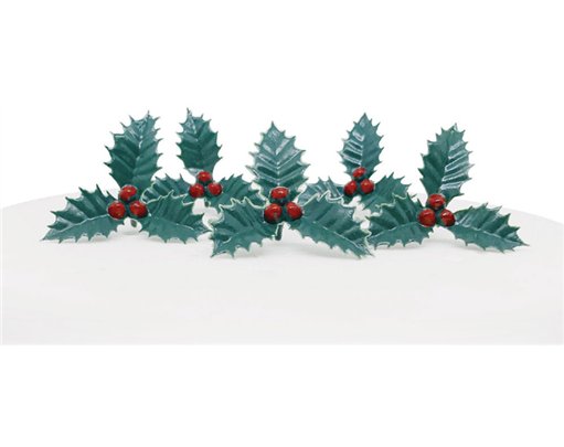 5PC HOLLY & BERRIES PLASTIC CAKE TOPPER PICKS