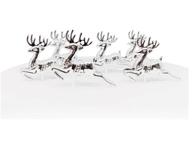 6PC SILVER REINDEER PLASTIC CAKE TOPPER PICK
