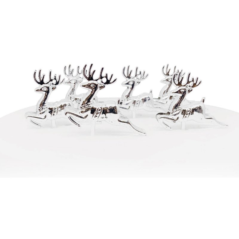 6PC SILVER REINDEER PLASTIC CAKE TOPPER PICK