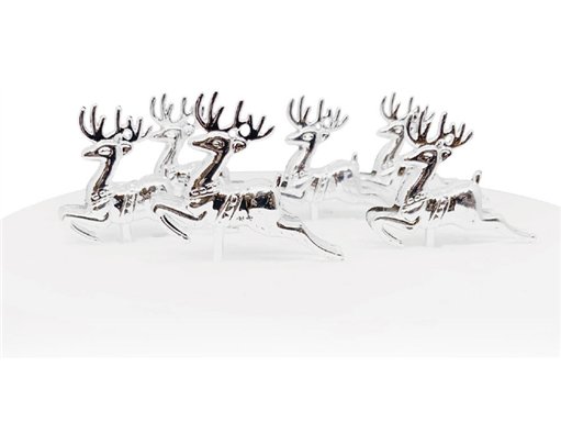 6PC SILVER REINDEER PLASTIC CAKE TOPPER PICK
