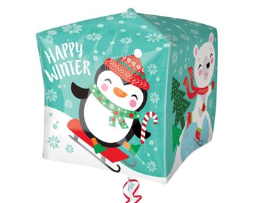 15in PENGUIN AND BEAR SCENE CUBEZ
