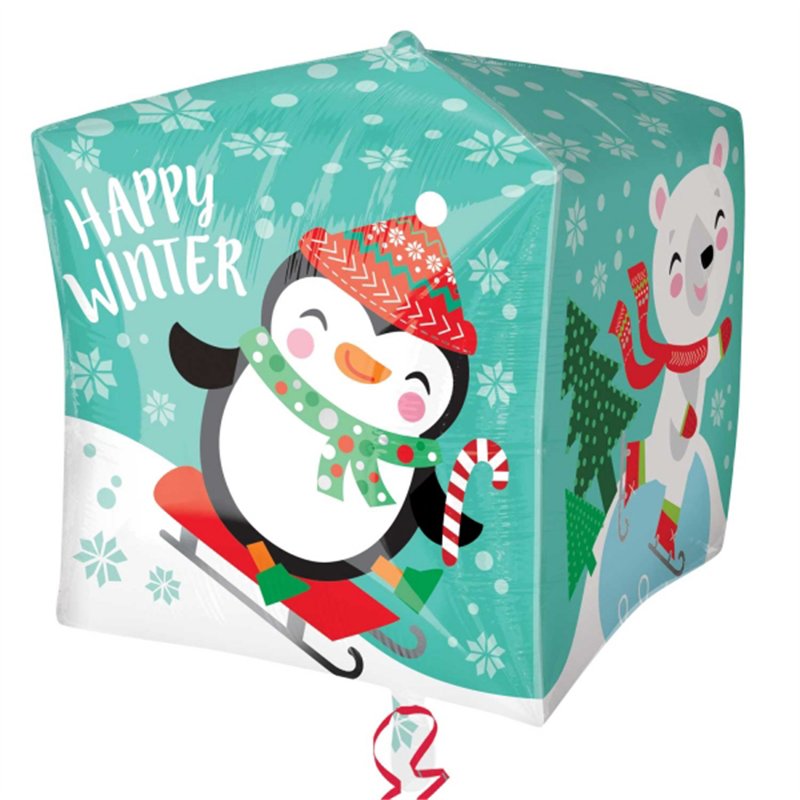 15in PENGUIN AND BEAR SCENE CUBEZ