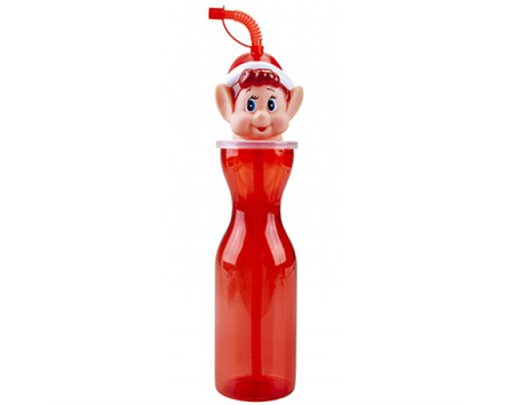 500ml CLEAR RED PLASTIC BOTTLE WITH ELF HEAD