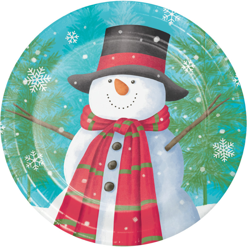 8PK SMILING SNOWMAN LUNCHEON PLATES