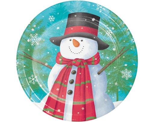 8PK SMILING SNOWMAN LUNCHEON PLATES
