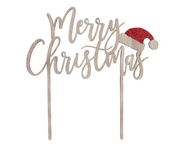 WOODEN 'MERRY CHRISTMAS' CAKE TOPPER