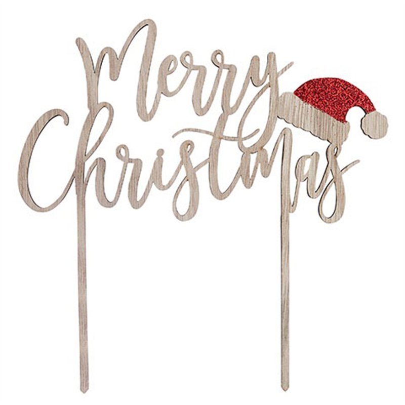 WOODEN 'MERRY CHRISTMAS' CAKE TOPPER