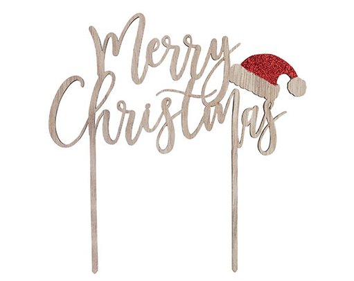 WOODEN 'MERRY CHRISTMAS' CAKE TOPPER