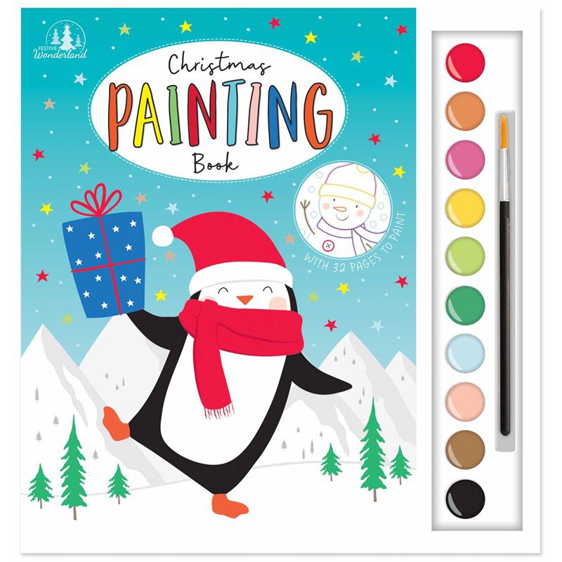 CHRISTMAS COLOURING BOOK & PAINT SET 12S