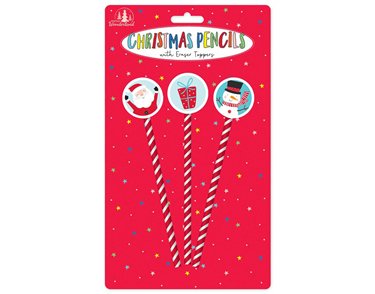 CHRISTMAS 3 PENCILS WITH TOPPERS