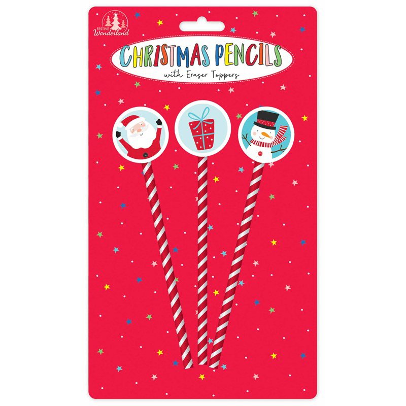 CHRISTMAS 3 PENCILS WITH TOPPERS