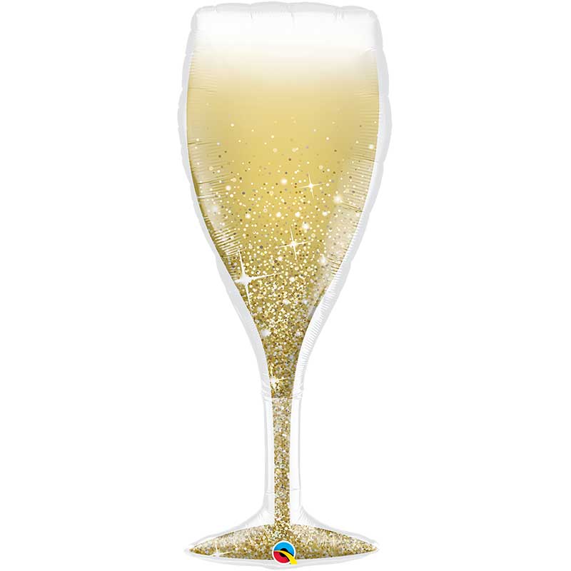 39in GOLDEN BUBBLY WINE GLASS FOIL BALLOON