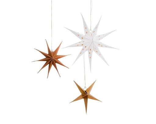 3PK WHITE, GOLD & KRAFT HANGING STAR SET