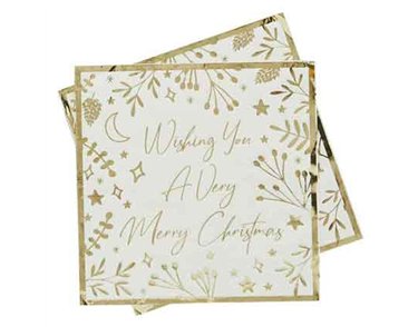 16PK GOLD FOILED 'WISHING YOU A VERY MERRY CHRISTMAS' NAPKINS