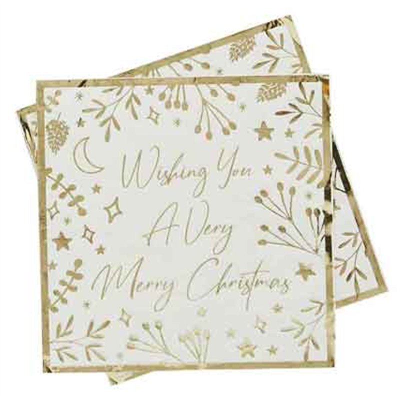 16PK GOLD FOILED 'WISHING YOU A VERY MERRY CHRISTMAS' NAPKINS