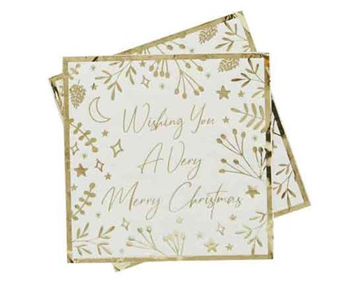 16PK GOLD FOILED 'WISHING YOU A VERY MERRY CHRISTMAS' NAPKINS