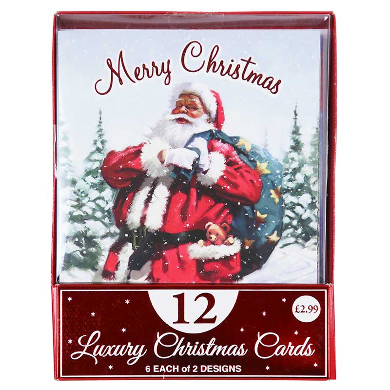12PK TRAD SANTA ACETATE BOXED CARDS 24S