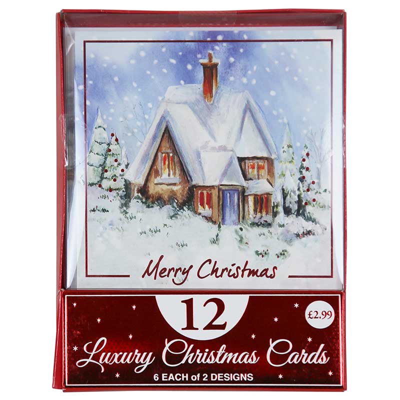 12PK WINTER HOME ACETATE BOXED CARDS 24S
