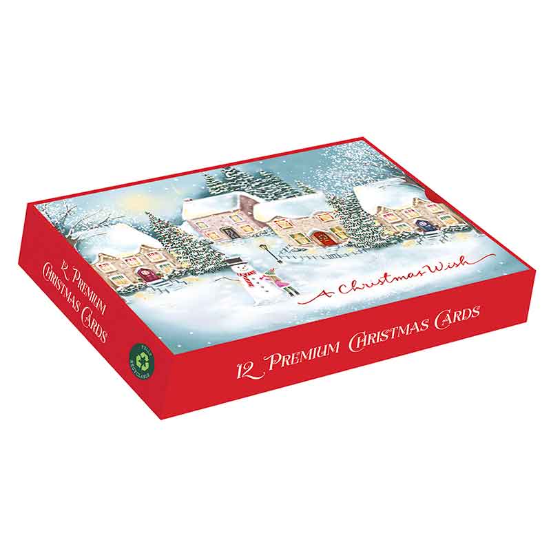 12PK WINTRY VILLAGE LANDSCAPE PREMIUM BOXED CARDS
