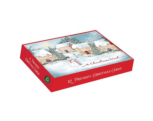 12PK WINTRY VILLAGE LANDSCAPE PREMIUM BOXED CARDS
