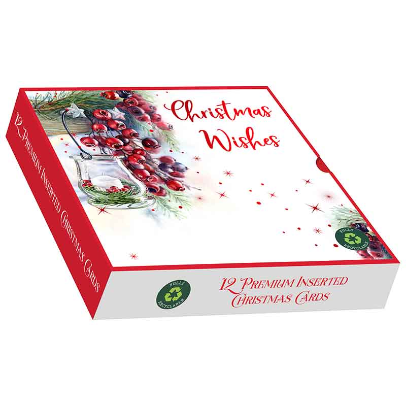 12PK FESTIVE FIRESIDE SQUARE PREMIUM BOXED CARDS