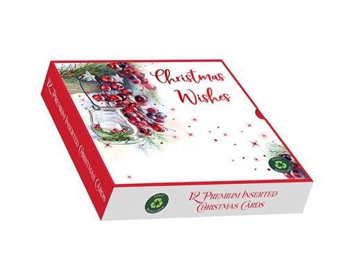 12PK FESTIVE FIRESIDE SQUARE PREMIUM BOXED CARDS