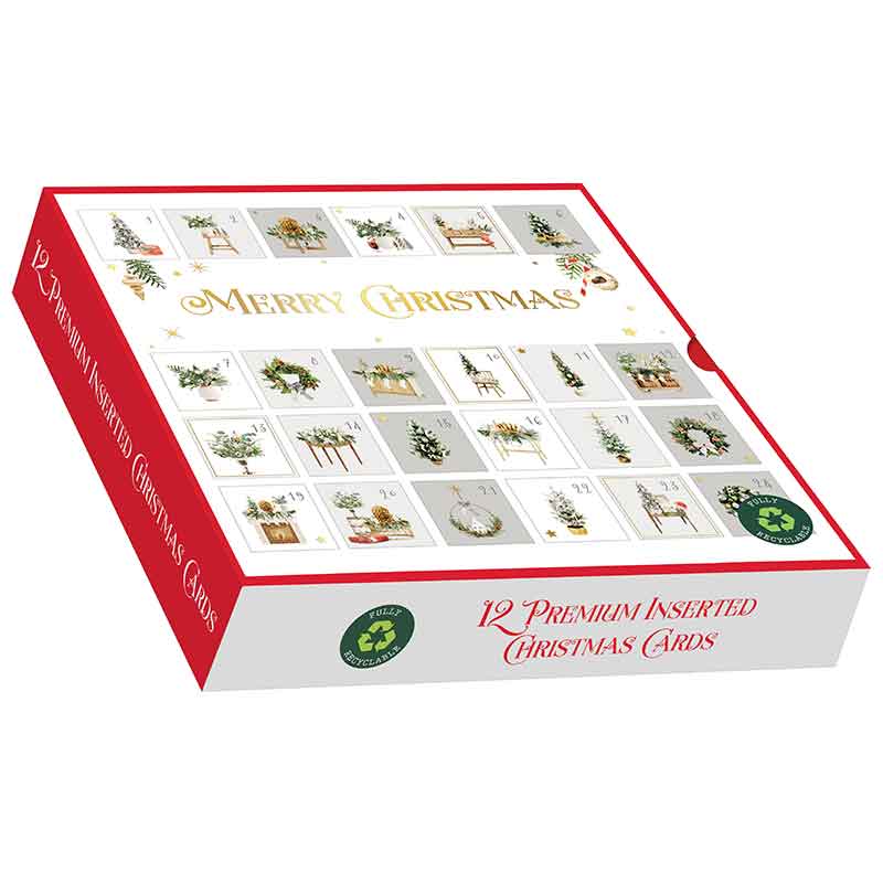 12PK CHRISTMAS ADVENT SQUARE PREMIUM BOXED CARDS