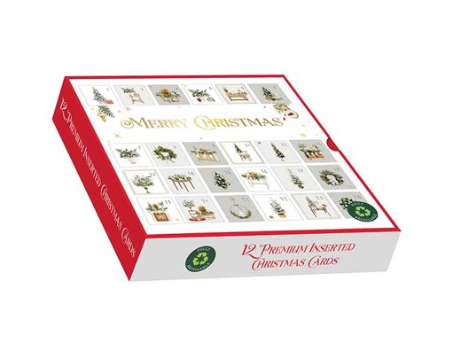 12PK CHRISTMAS ADVENT SQUARE PREMIUM BOXED CARDS