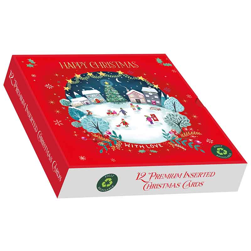12PK CHRISTMAS VILLAGE SQUARE PREMIUM BOXED CARDS