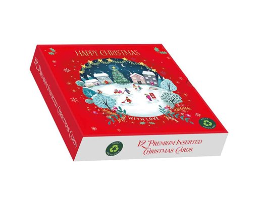 12PK CHRISTMAS VILLAGE SQUARE PREMIUM BOXED CARDS