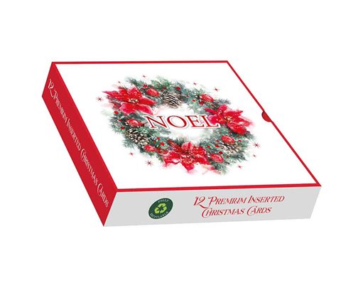 12PK CHRISTMAS DECOR SQUARE PREMIUM BOXED CARDS