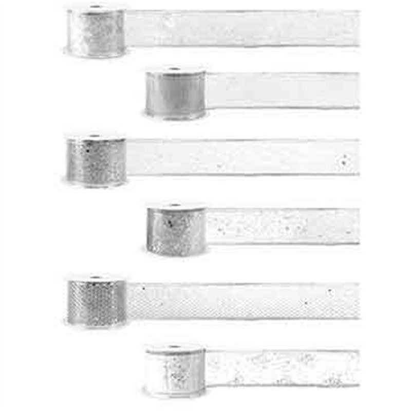 6ASST SILVER WIRED CHRISTMAS RIBBON 18S