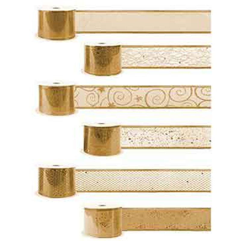 6ASST GOLD WIRED CHRISTMAS RIBBON 18S