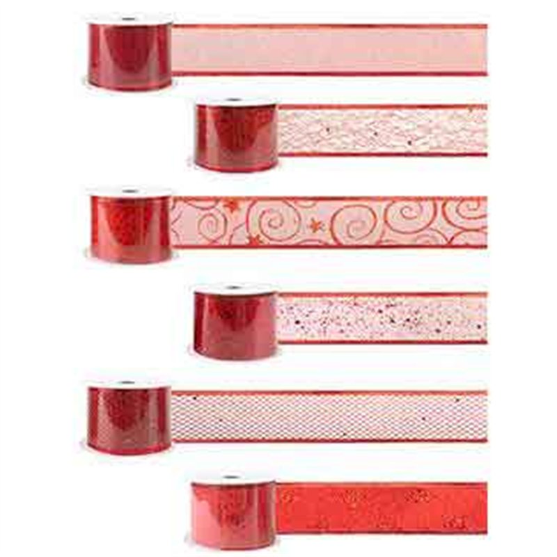 6ASST RED WIRED CHRISTMAS RIBBON 18S