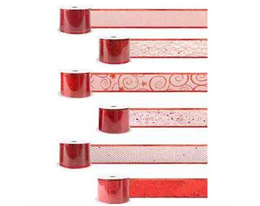 6ASST RED WIRED CHRISTMAS RIBBON 18S