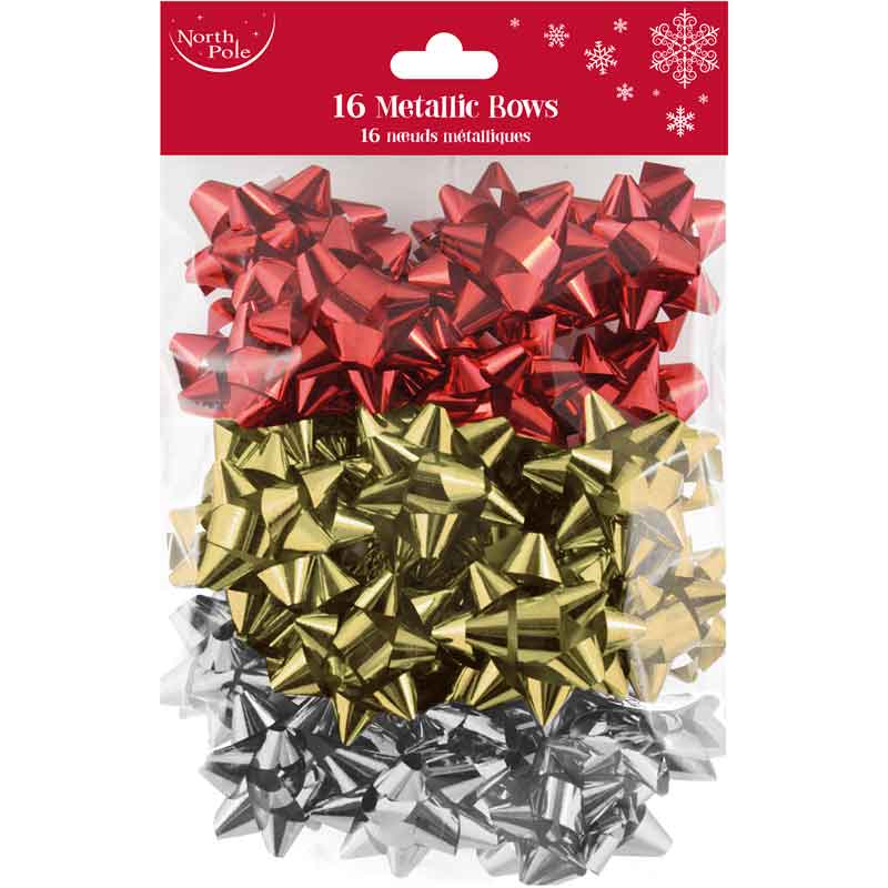 16PK ASST TRADITIONAL METALLIC BOWS 12S