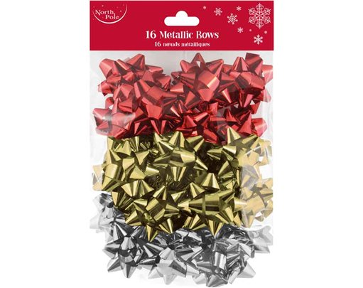 16PK ASST TRADITIONAL METALLIC BOWS 12S