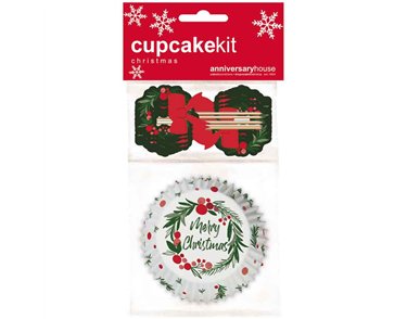 28PC MERRY CHRISTMAS WREATH CUPCAKE KIT