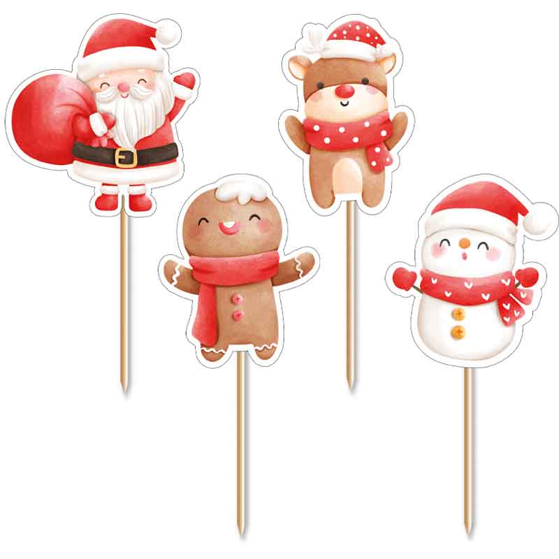 12PK SANTA AND FRIENDS CUPCAKE TOPPERS
