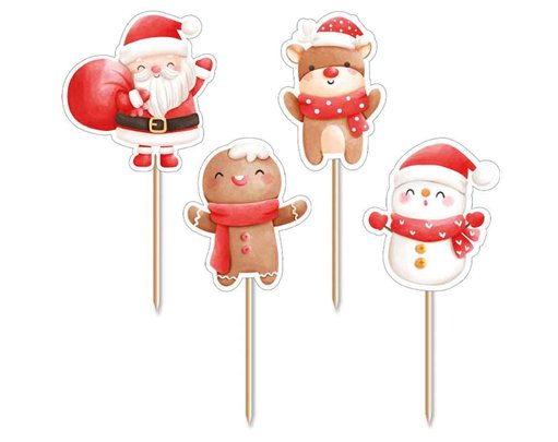 12PK SANTA AND FRIENDS CUPCAKE TOPPERS