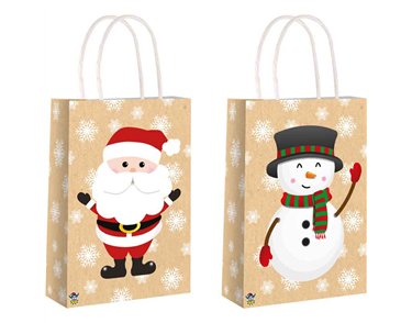 3ASST CHRISTMAS KRAFT BAG WITH HANDLES 12S
