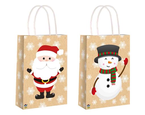 3ASST CHRISTMAS KRAFT BAG WITH HANDLES 12S